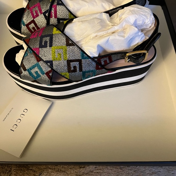 Gucci T. Velvet GG LUREX CUBE SKIPPER MULTICOLOR SANDALS 36.5 - Picture 4 of 15